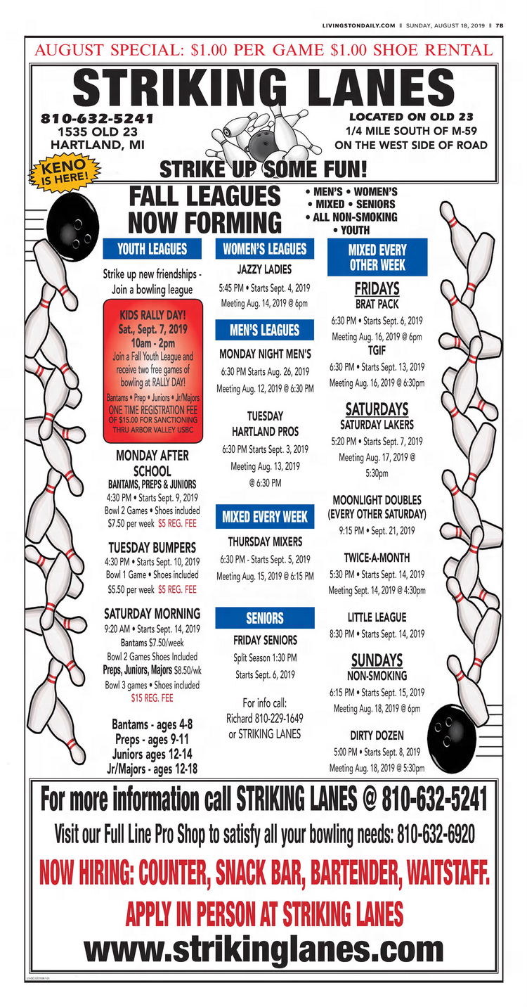 Striking Lanes (Tags Adventure Golf) - Aug 18 2019 Full Page Ad